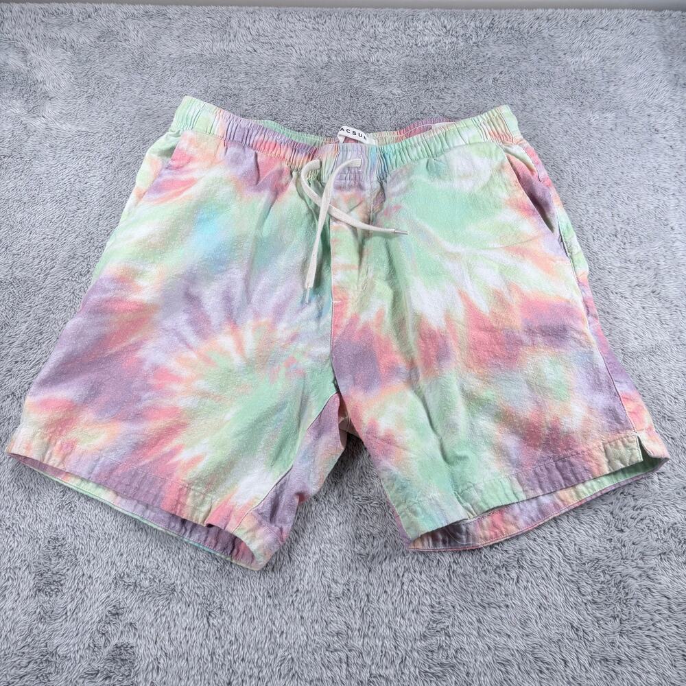 PacSun Volley TyeDie Rainbow Color Draw String Shorts 100% Cotton Size Small